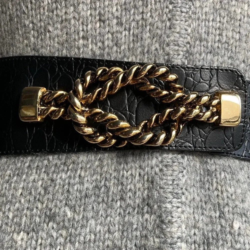 Vintage Gail Labelle Black Pebbled Leather Adjustable Belt